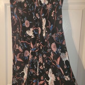 Elegant Black Midi Dress with Floral and Bird Design